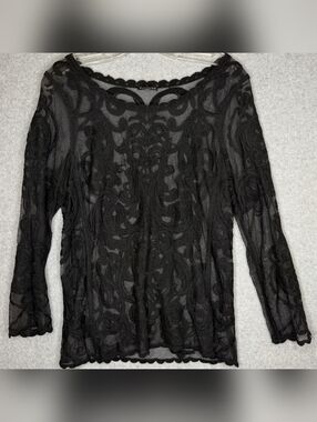 Express Black Sheer Lace Long Sleeve Top Overlay Size Large